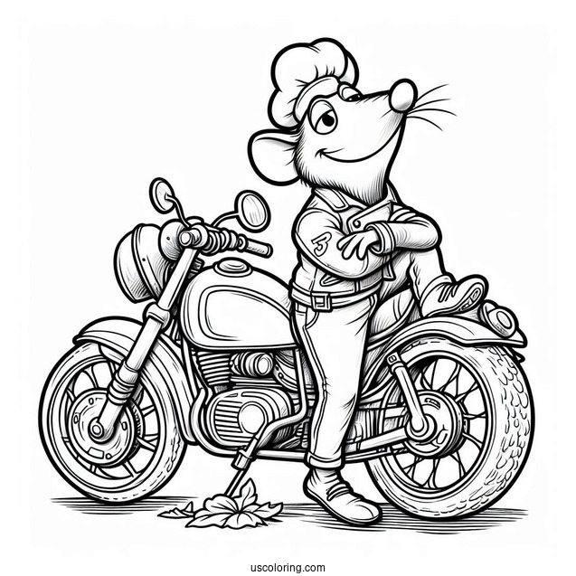 Ratatouille Coloring Page Of Easy Colette Leaning Against Her Motorcycle Outline