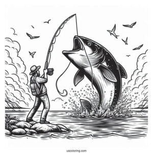 Fishing Coloring Page Of Man Catching Massive
