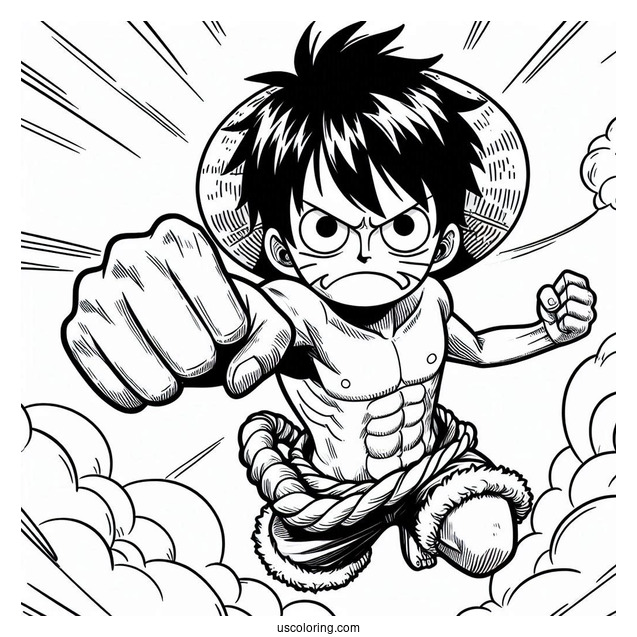 Monkey D. Luffy Coloring Page Punching The Air