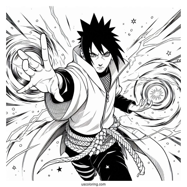 Detailed Uchiha Sasuke Coloring Page Fighting With Kusanagi
