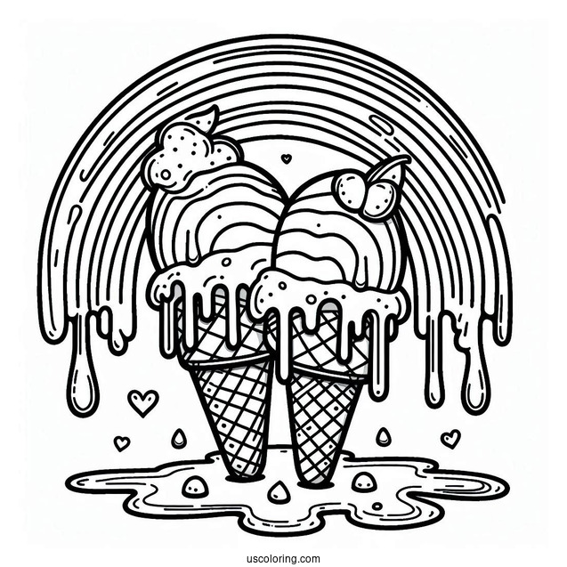 Melted Rainbow Ice Cream To Color