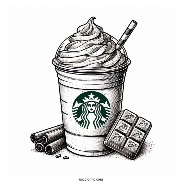 Realistic Starbucks Coloring Page Frappe With Chocolate Bar And Cinnamon Stick