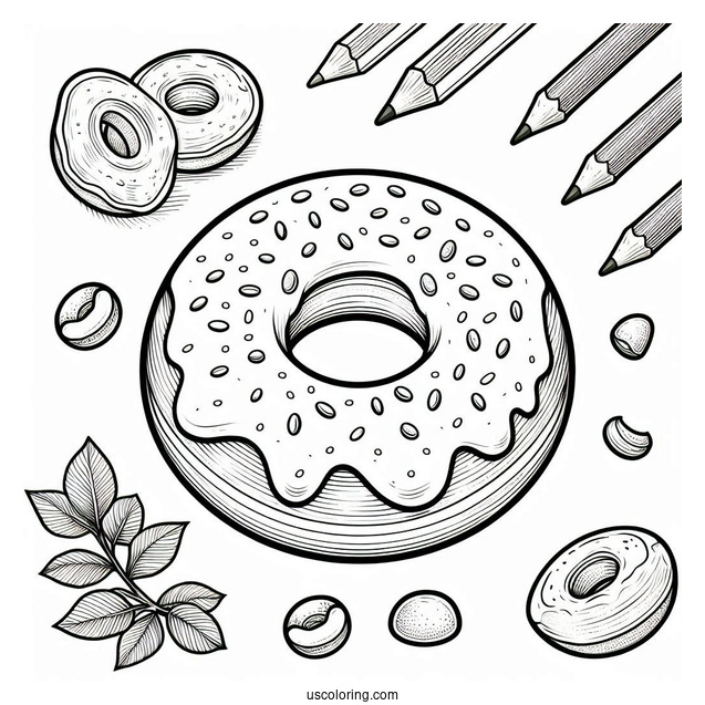 Simple Outline Of Donut With Icing To Color