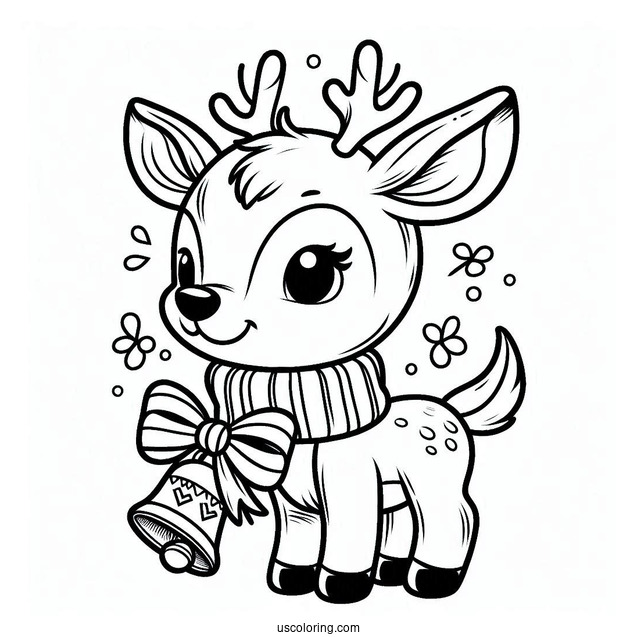 Rudolph Coloring Page Wearing Collar With Bells