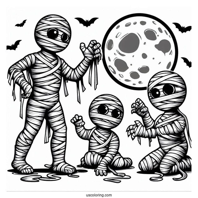 Halloween Mummy Coloring Page With Full Moon