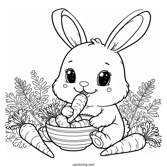 Cartoon Rabbit Eating A Bowl Of Carrots