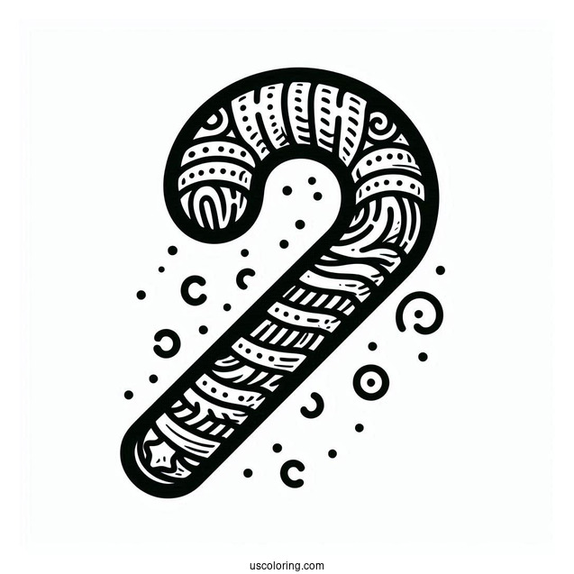 Easy Outline Of a Candy Cane To Color