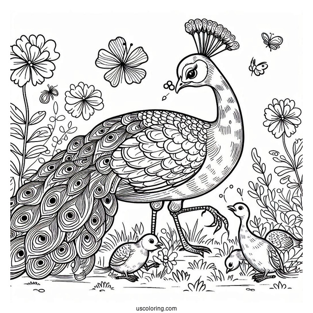 Peacock Finding Food In Meadow