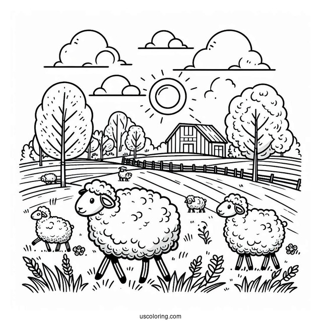 Sheep Walking Around Field On Farm