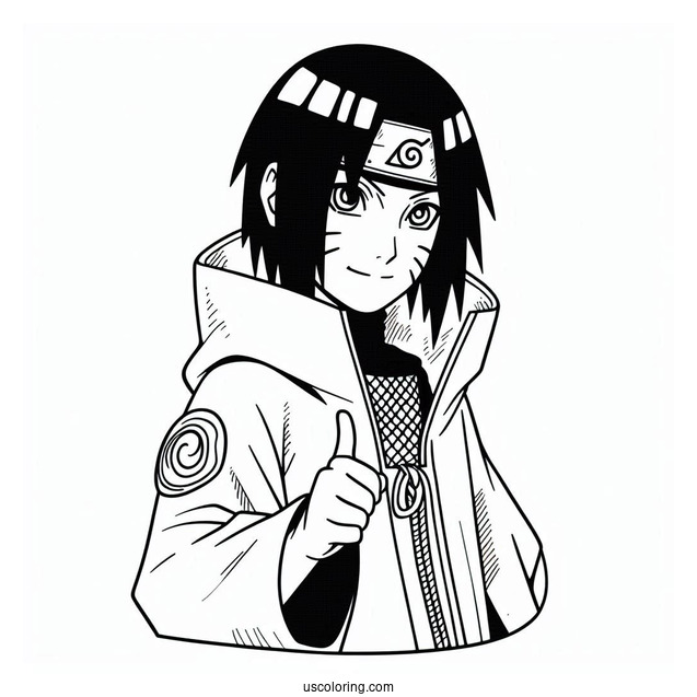 Naruto Coloring Page Of Itachi Uchiha in Akatsuki Cloak