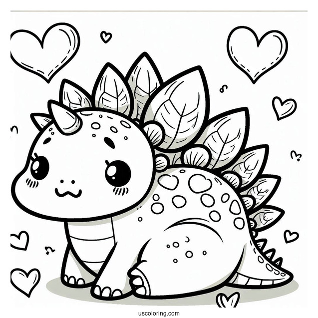 Kawaii Stegosaurus Coloring Page Inside Heart For Preschoolers