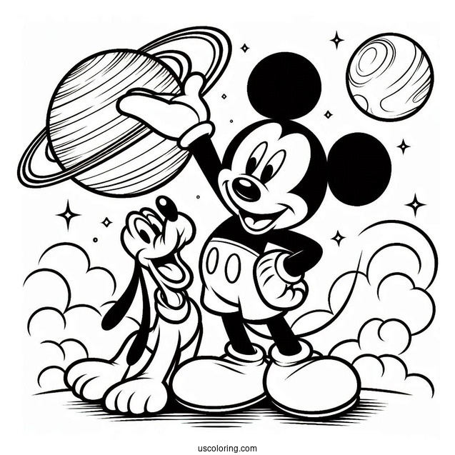 Mickey Mouse With Arm Around Pluto Coloring Page
