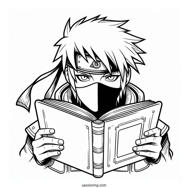 Easy Kakashi Coloring Page With His Book For Kids