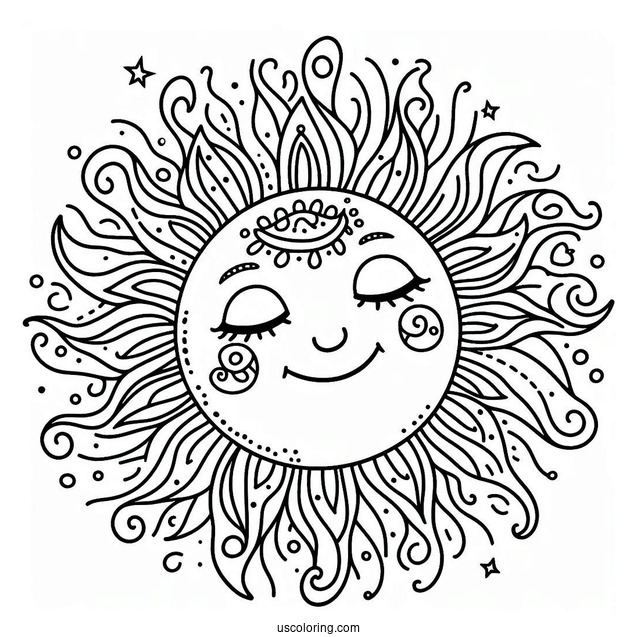 Summer Coloring Page Of Sun With Face