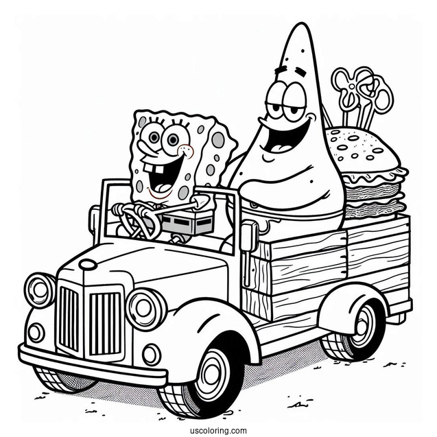 SpongeBob And Patrik Driving The Patty Wagon