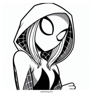 Close Up Of Spider Gwen Coloring Page For Preschoolers