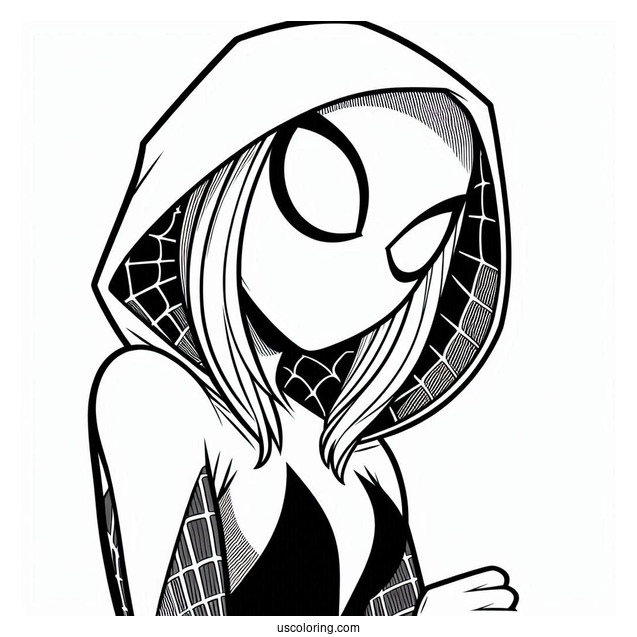 Close Up Of Spider Gwen Coloring Page For Preschoolers