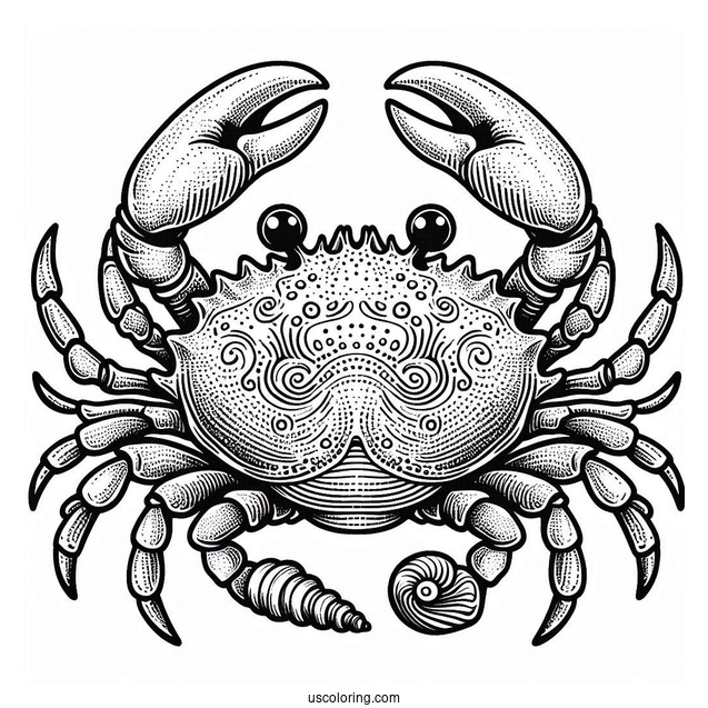 Crab Coloring Page With Detailed Shell