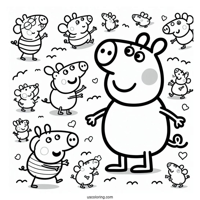 Peppa Pig And Many Mouse Coloring Page