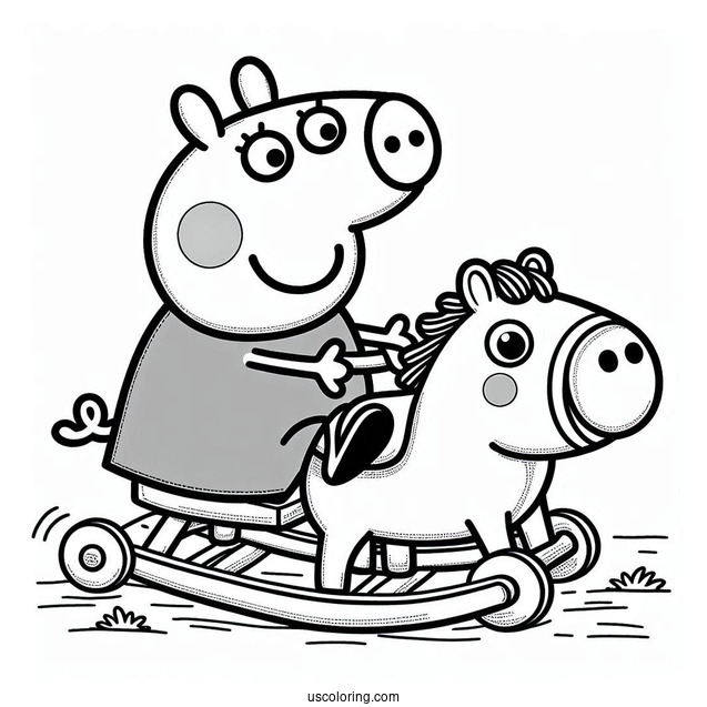 Peppa And George Playing Together On Toy Horse