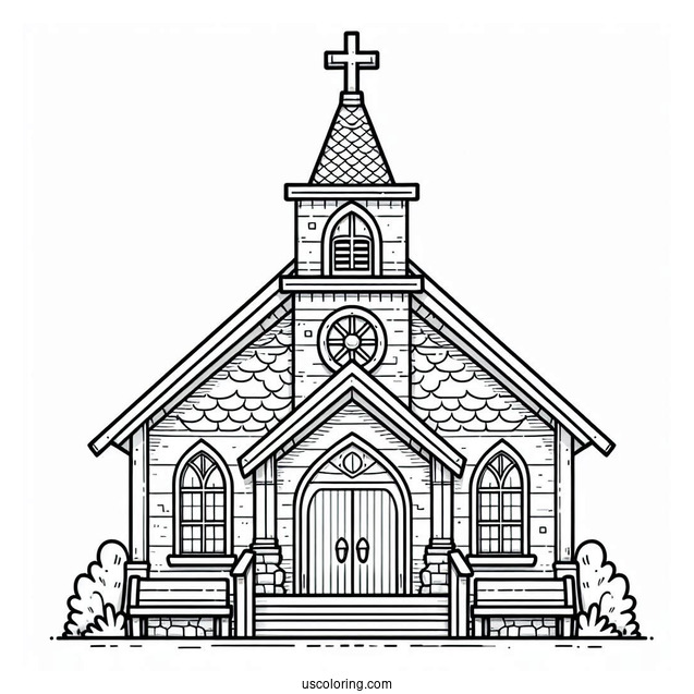 Simple Church Coloring Page Building For Preschoolers