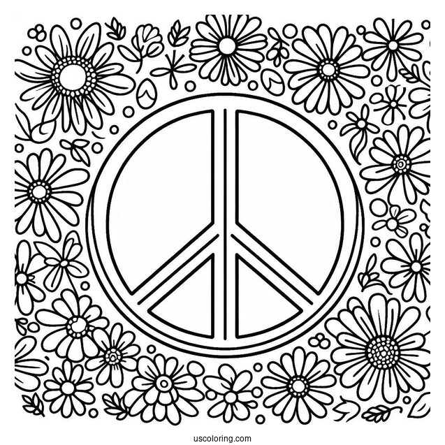 Peace Coloring Page Of Sign On A Flower Field Made Of Daisies
