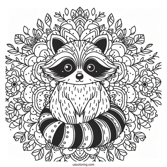 Raccoon Coloring Page In A Flower Mandala