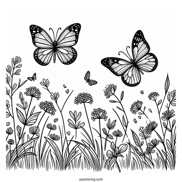 Butterflies Among Wildflowers And Grass