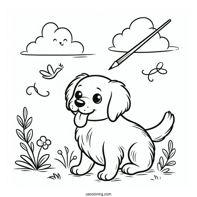 Easy Outline Of Dog With Stick