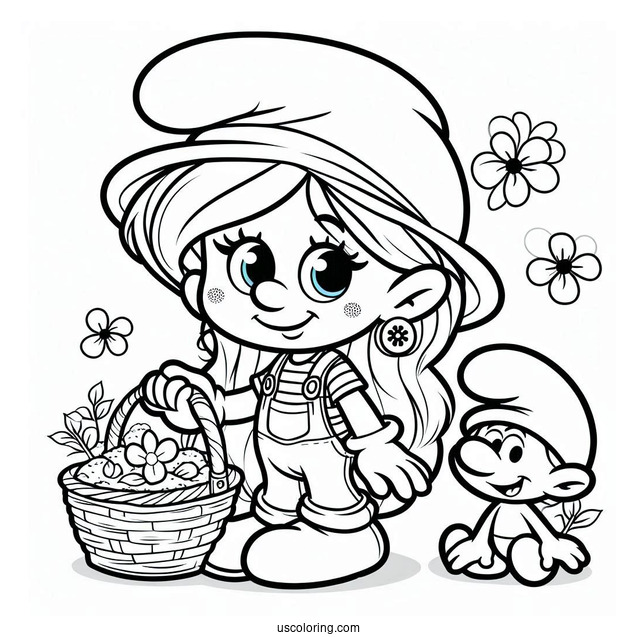 Cute Farmer Smurf Coloring Page