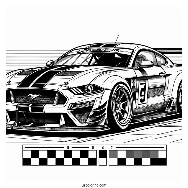 Ford Mustang Race Car With Big Spoiler To Color