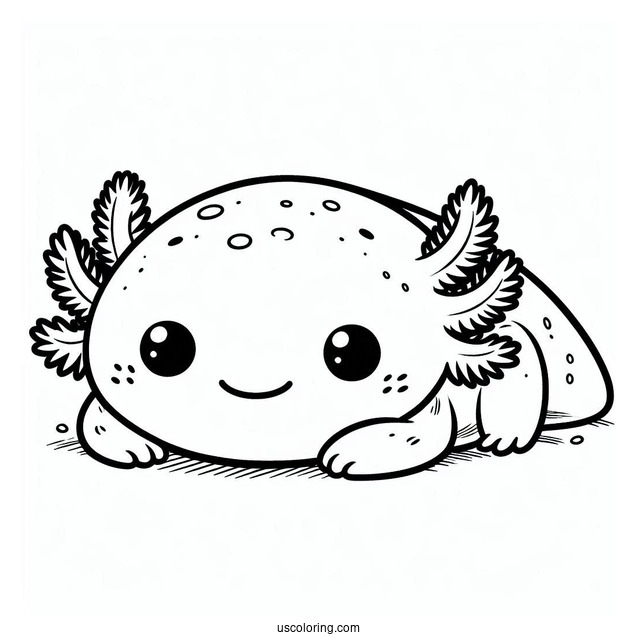 Baby Axolotl Coloring Page Lying Down For Kids