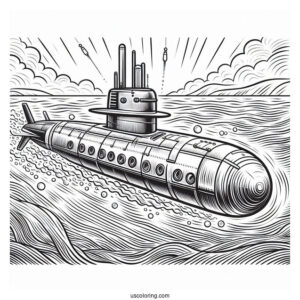 Submarine Coloring Page Of Submersible Surfacing From The Waters