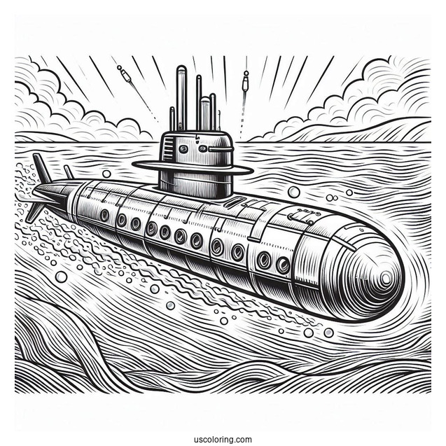 Submarine Coloring Page Of Submersible Surfacing From The Waters