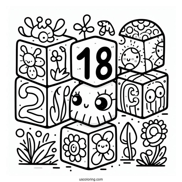Simple 18 Numberblocks Coloring Page For Kids