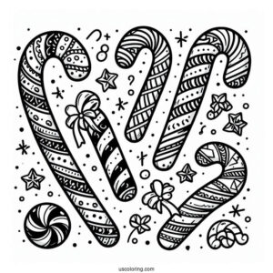 Easy Candy Cane Coloring Page For Kids