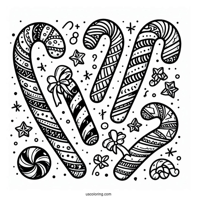 Easy Candy Cane Coloring Page For Kids