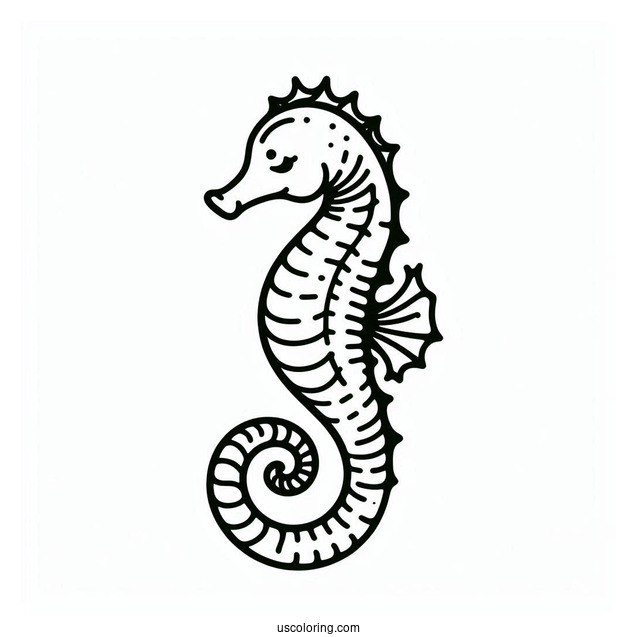 Easy Outline Of a Seahorse With Long Tail