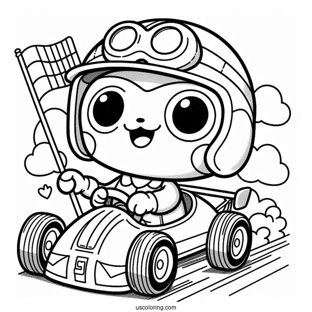 Detailed Pororo Coloring Page Of Crong In A Race Car