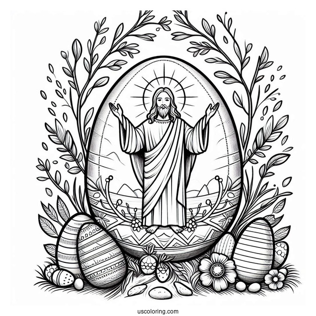 He Is Risen Jesus Easter Egg Coloring Page
