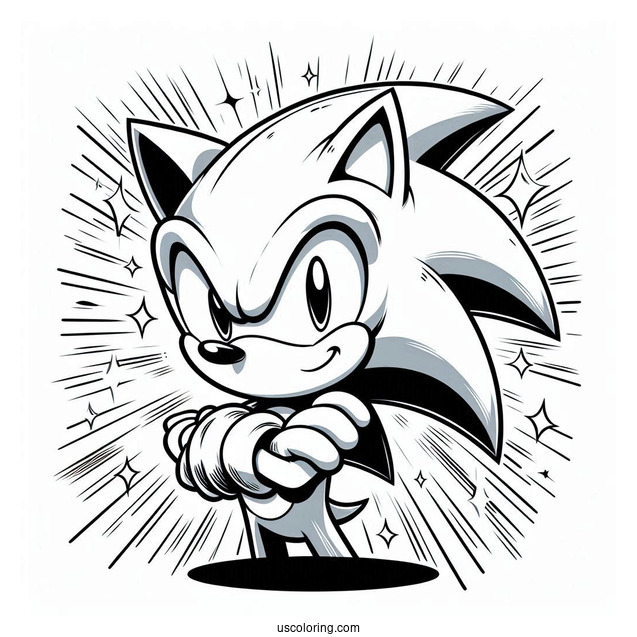 Detailed Super Sonic Coloring Page With Arms Crossed