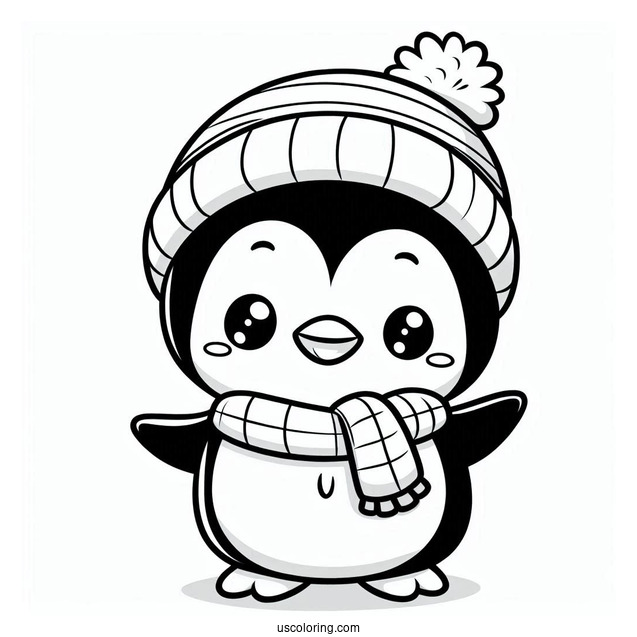 Cute Cartoon Penguin Coloring Sheet