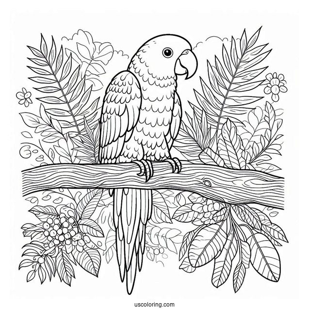 Parrot Sitting On a Tree In Lush Jungle