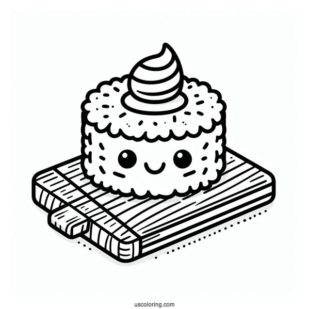 Sushi Coloring Pages Smiling Maki On A Board For Kids