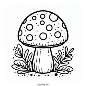 Easy Mushroom Coloring Page With Polka Dots For Kids