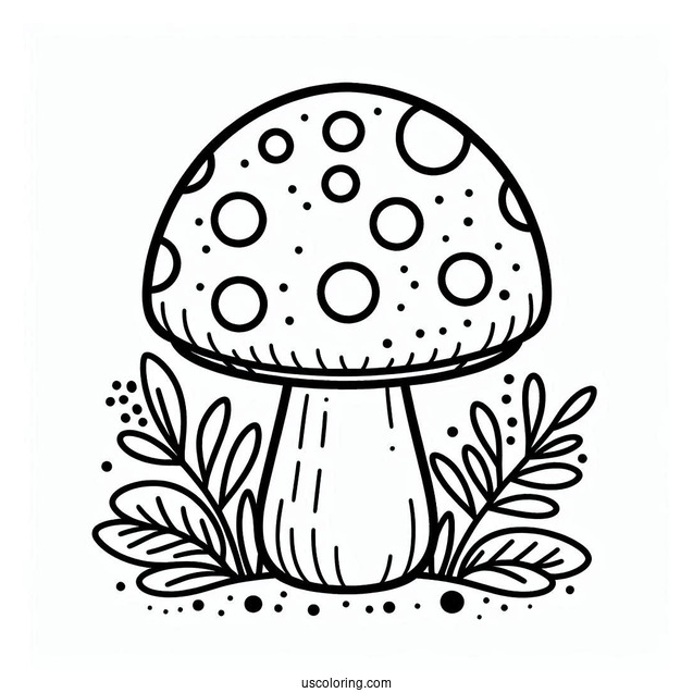 Easy Mushroom Coloring Page With Polka Dots For Kids