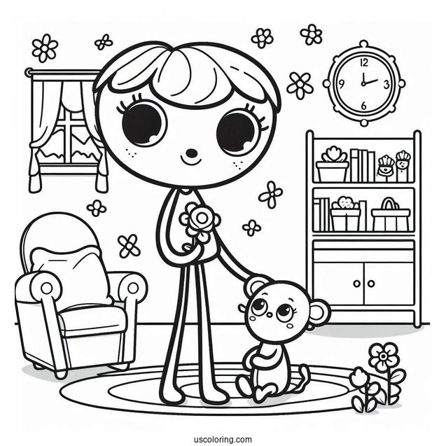 Poppy Playtime Coloring Page Of Poppy In A Room With Mommy Long Legs And Huggy Wuggy