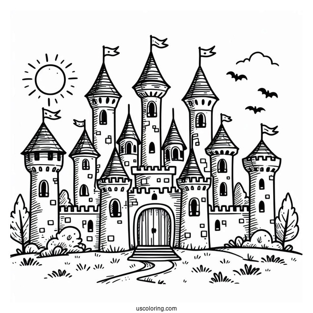 Easy Castle Coloring Page For Preschoolers