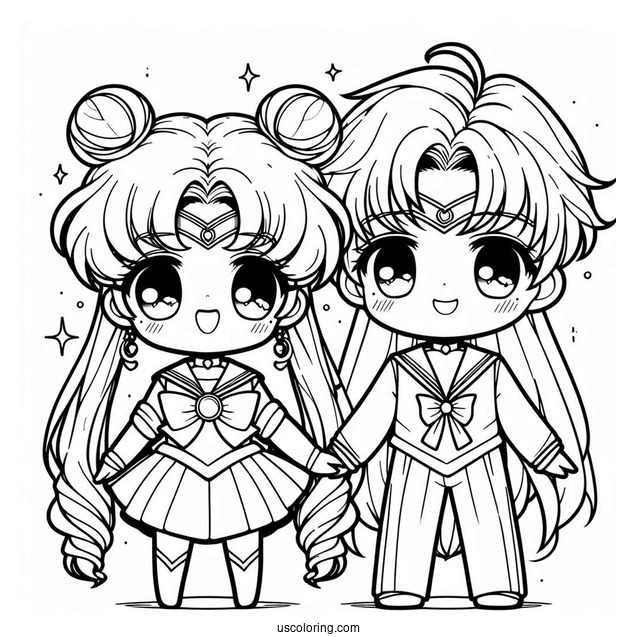 Kawaii Helios And Chibiusa Coloring In For Kids