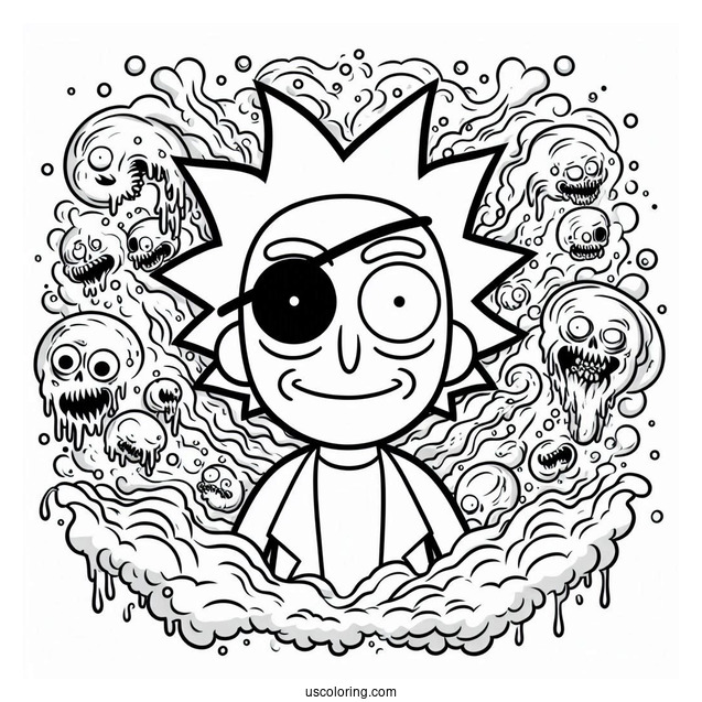 Rick and Morty Coloring Page Of Evil Morty with Eye Patch For Kids